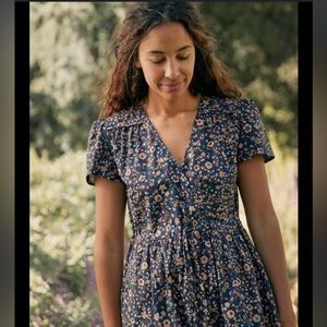 Christy Dawn The Dawn Dress in navy anemone vine floral midi/maxi.